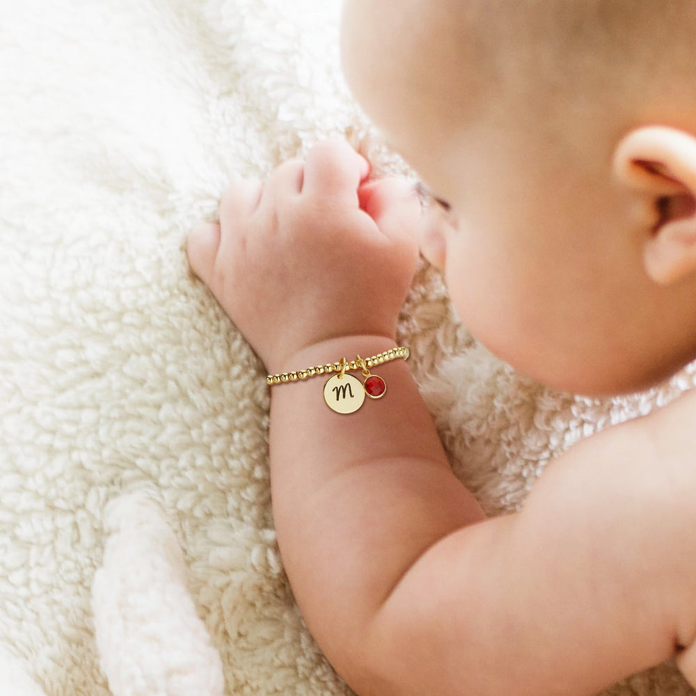 Personalized Disc Letter and Birthstone Charm Kids Bracelet