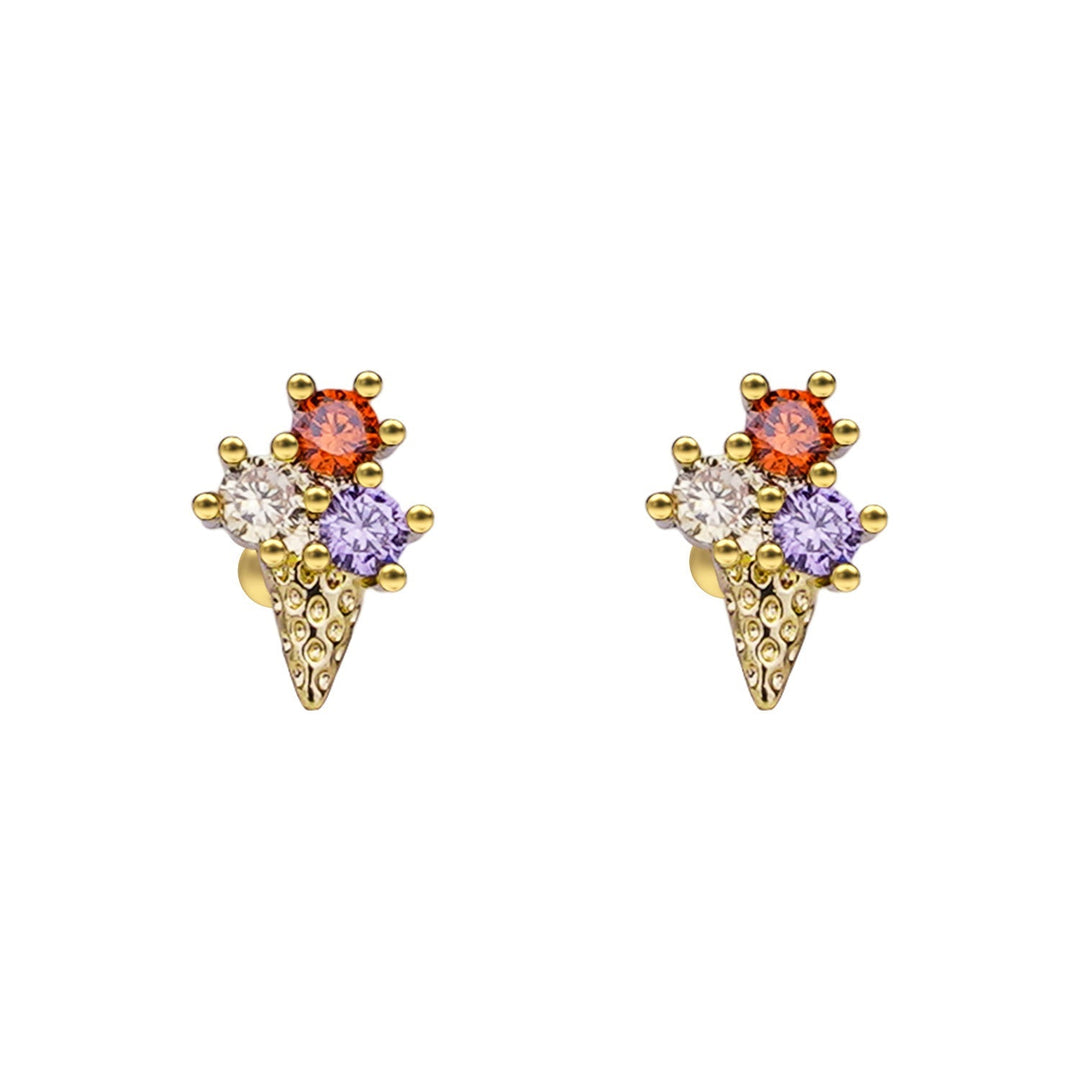Sterling Silver Kids Crystal Ice Cream Earrings