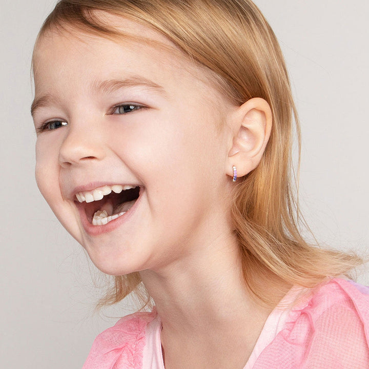 925 Sterling Silver Kids Rhinestone Hoop Earrings