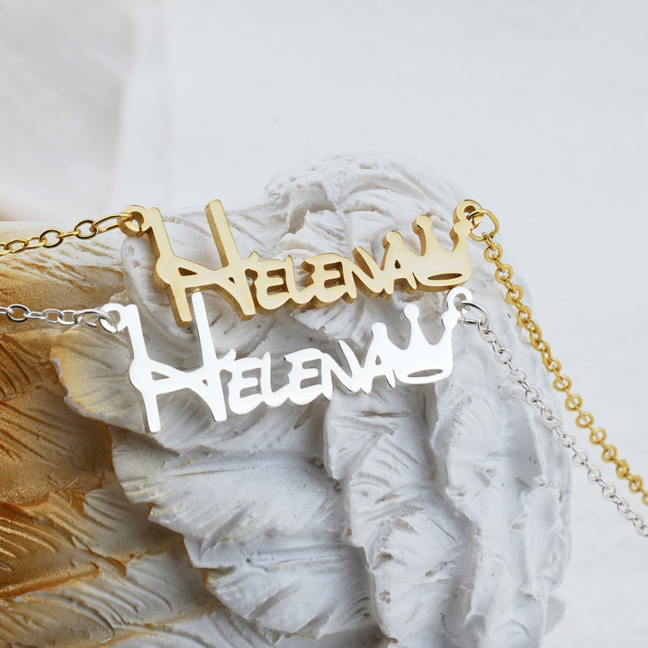 Gold and Silver Crown Style Personalized Baby Name Necklace