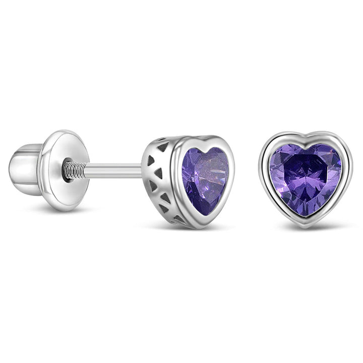 925 Kids Multi-Color Sparkling Heart Stud