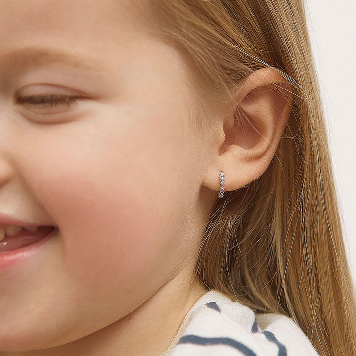 925 Sterling Silver Kids Rhinestone Hoop Earrings