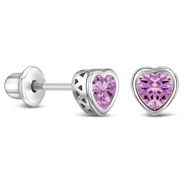 925 Kids Multi-Color Sparkling Heart Stud