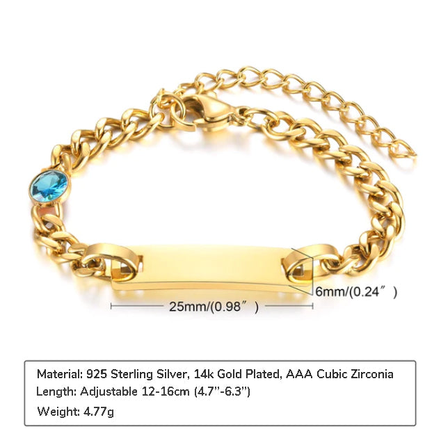 Personalized Baby Birthstone and Name Bracelet  Size