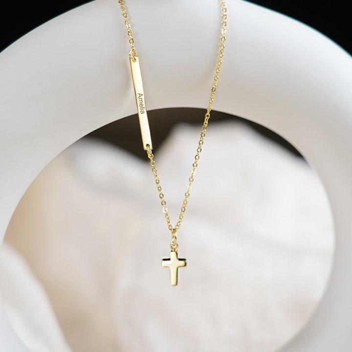 Tiny Cross Personalized Kids Name Necklace