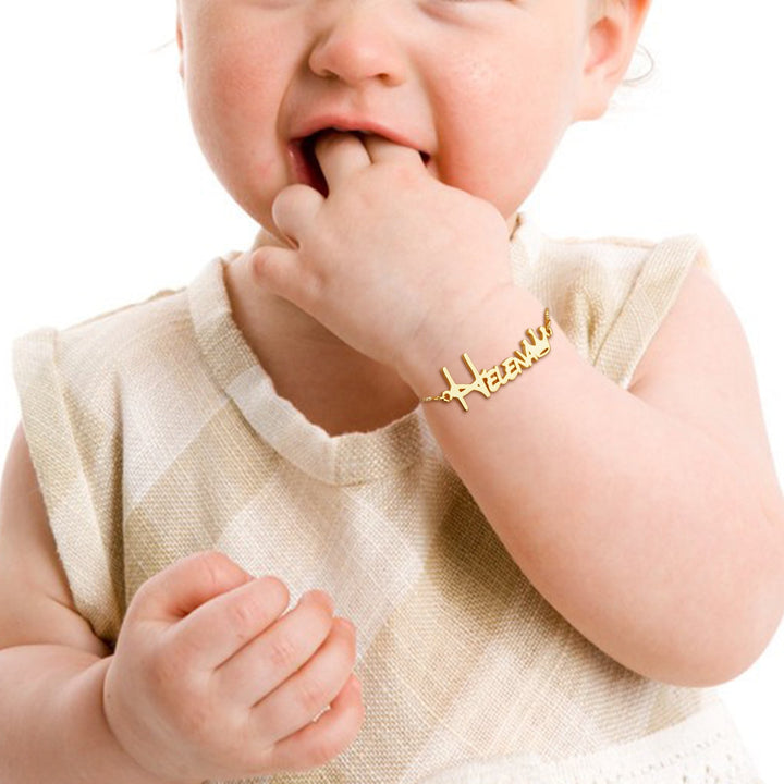 Gold Crown Style Personalized Baby Name Bracelet