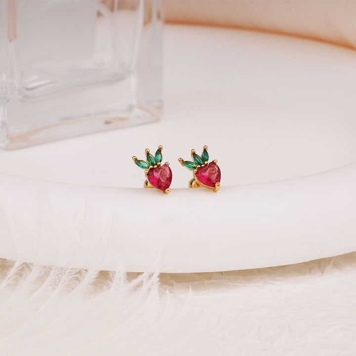 Sterling Silver Kids Crystal Strawberry Earrings
