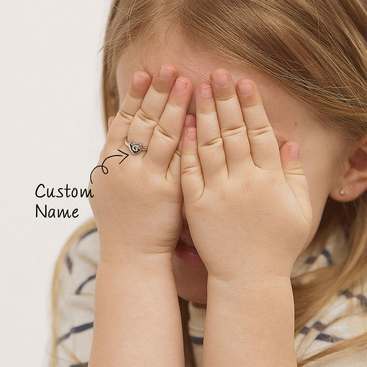 925 Heart Personalized Initial Girls Ring