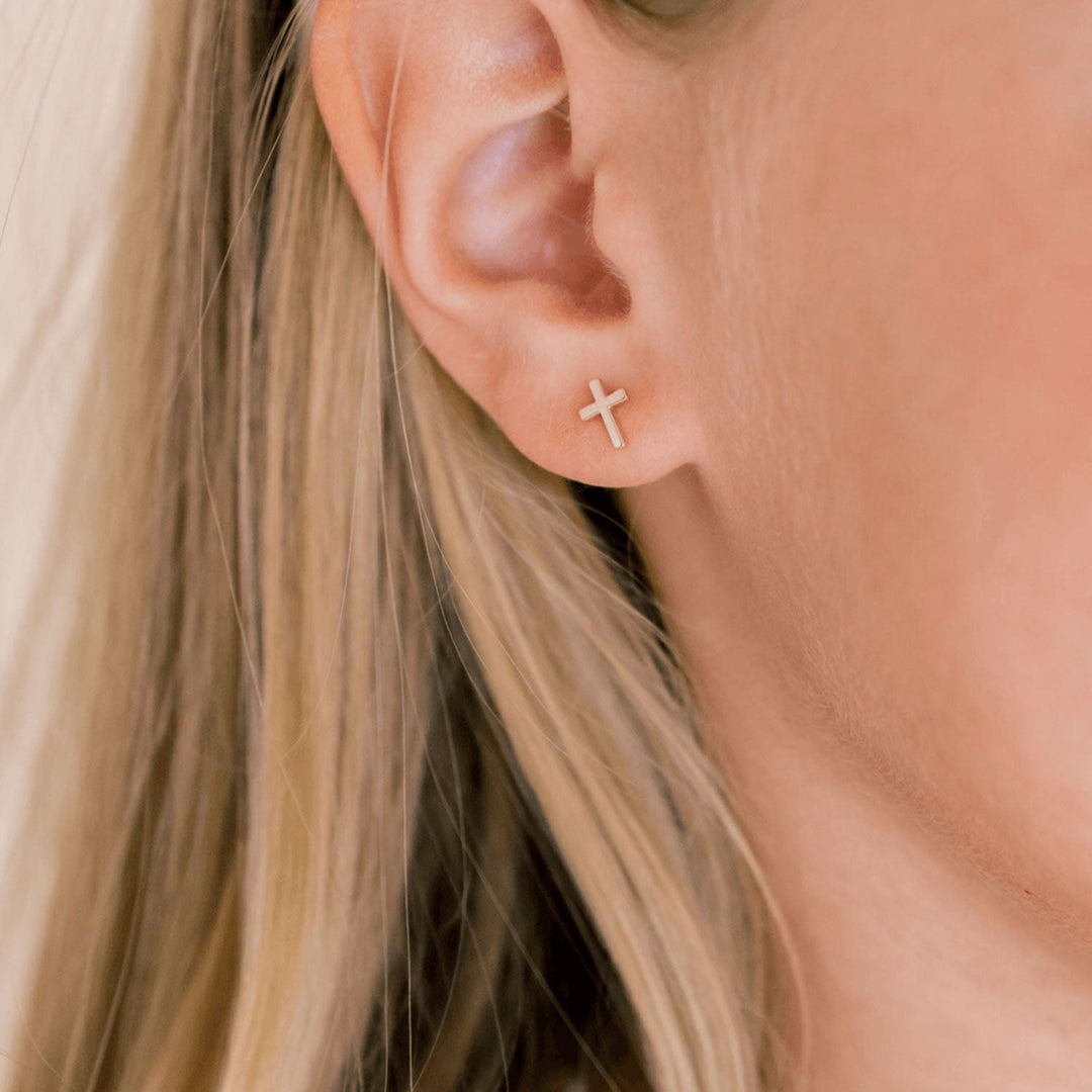 925 Sterling Silver Kids Cross Earrings