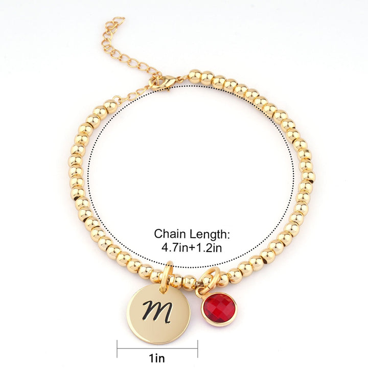 Personalized Disc Letter and Birthstone Charm Kids Bracelet