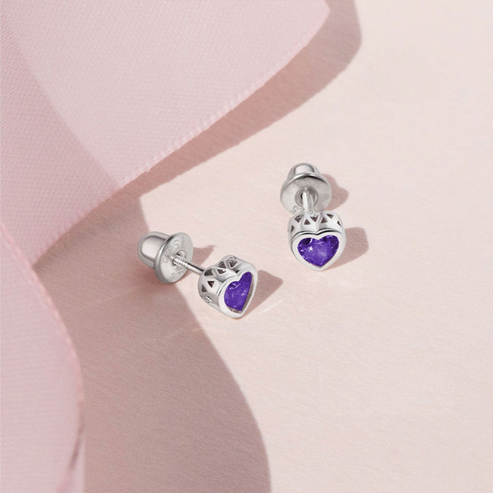 925 Kids Multi-Color Sparkling Heart Stud