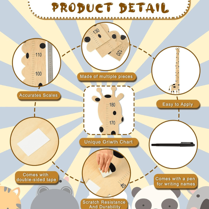 Wooden Baby Giraffe Growth Chart Ruler - Descriptions