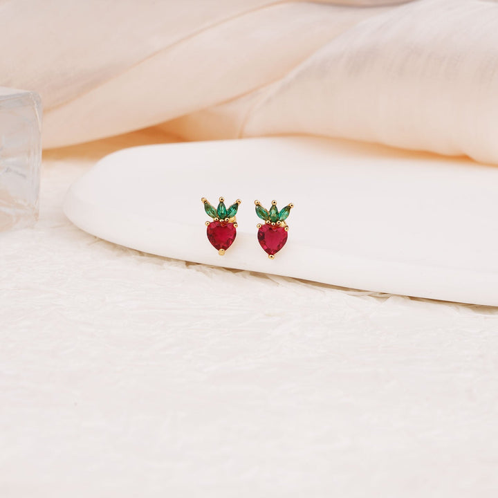 Sterling Silver Kids Crystal Strawberry Earrings