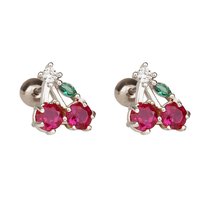 Sterling Silver Kids Crystal Cherry Earrings