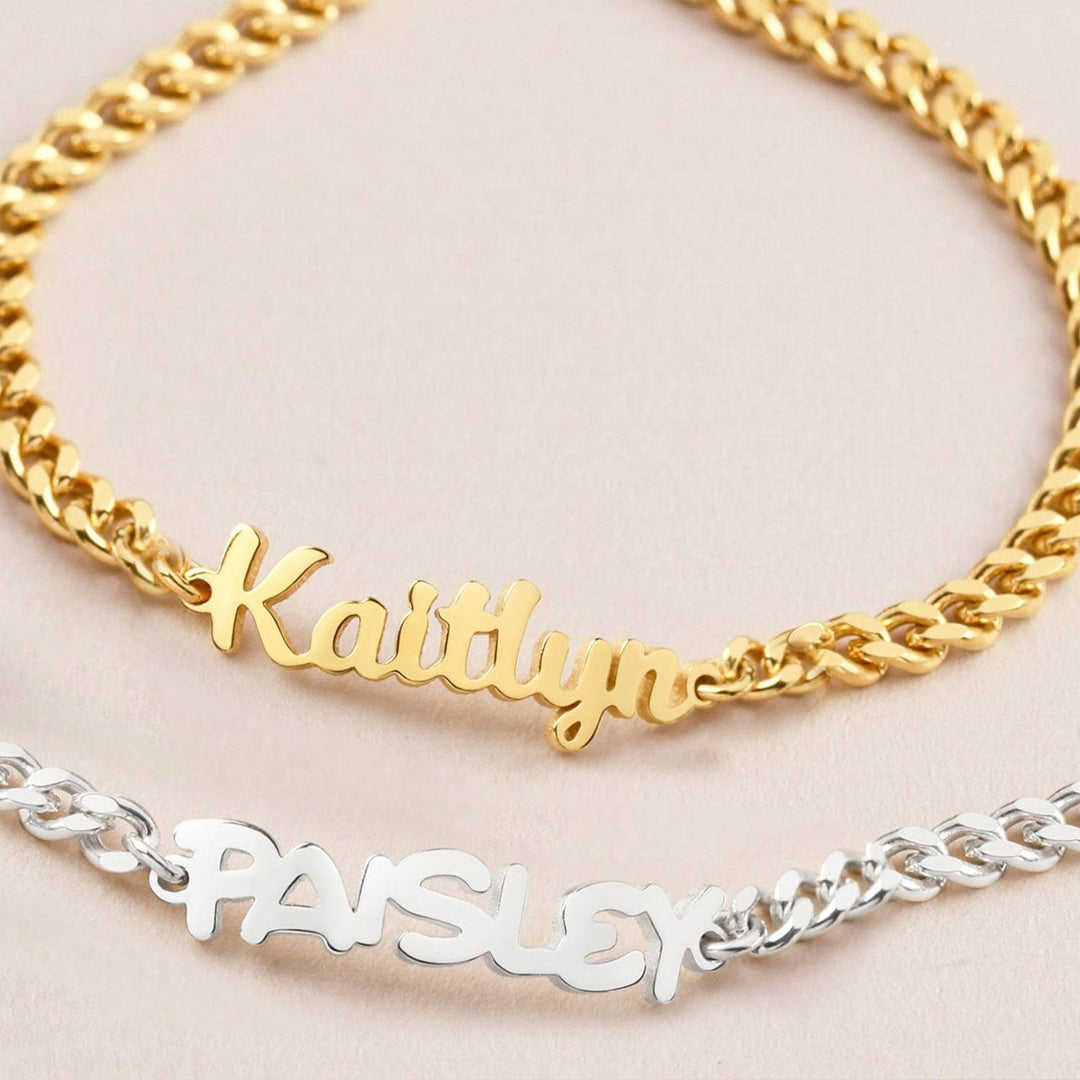 925 Sterling Silver Personalized Childrens Name Bracelet, Cuban Link Bracelet