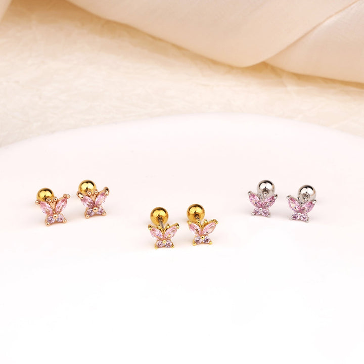 Sterling Silver Kids Crystal Butterfly Earrings
