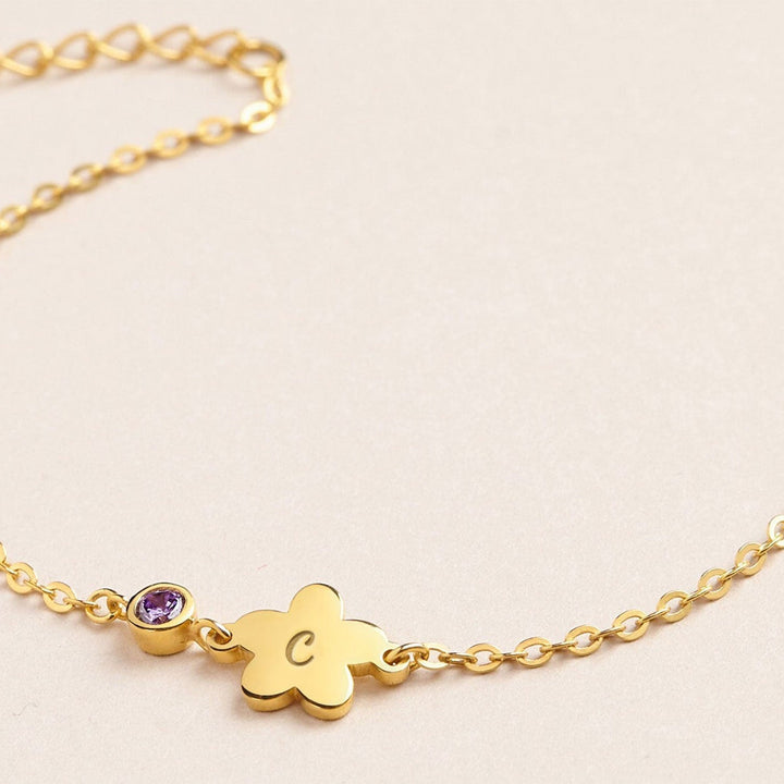 Cute Element Personalized Kids Letter and Birthstone Bracelet