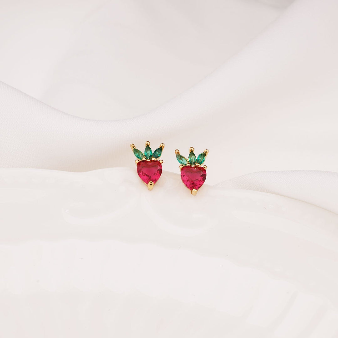 Sterling Silver Kids Crystal Strawberry Earrings