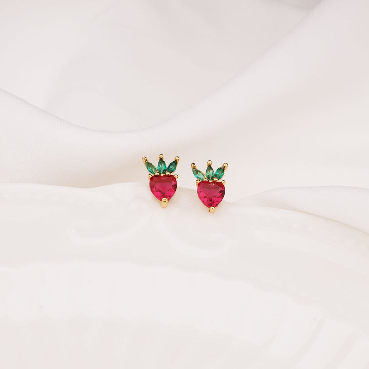 Sterling Silver Kids Crystal Strawberry Earrings