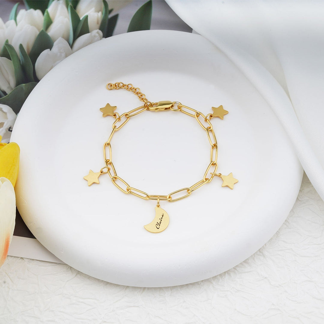 Gold Star and Moon Custom Kids Name Bracelet