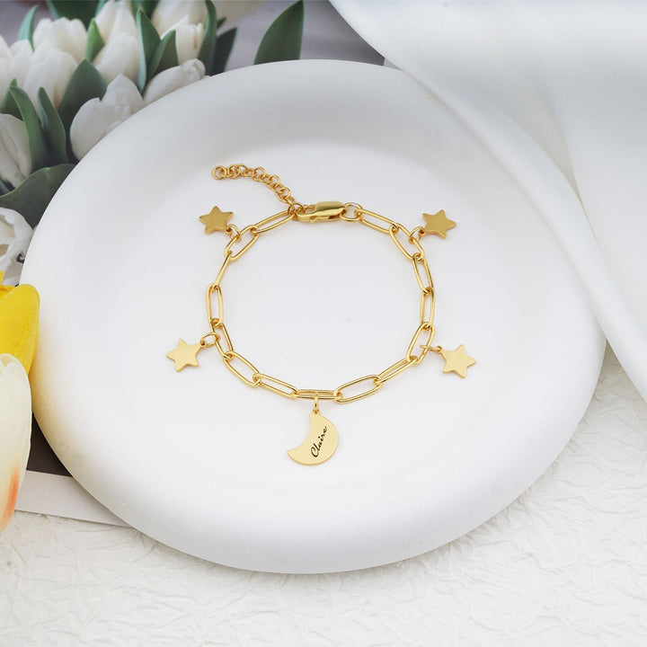Gold Star and Moon Custom Kids Name Bracelet