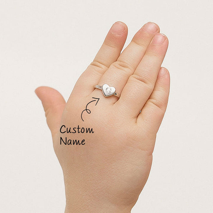 925 Heart Personalized Initial Girls Ring