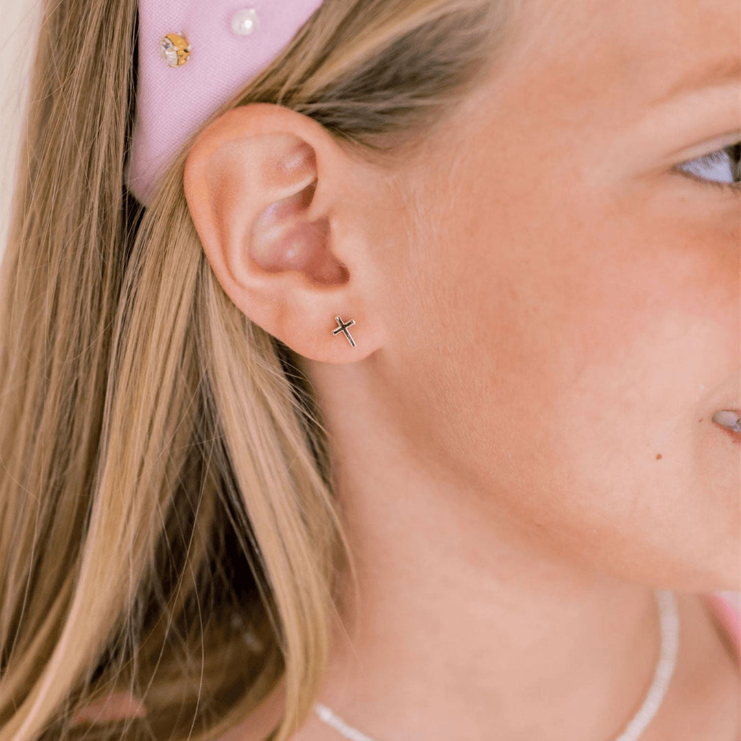 925 Sterling Silver Kids Cross Earrings