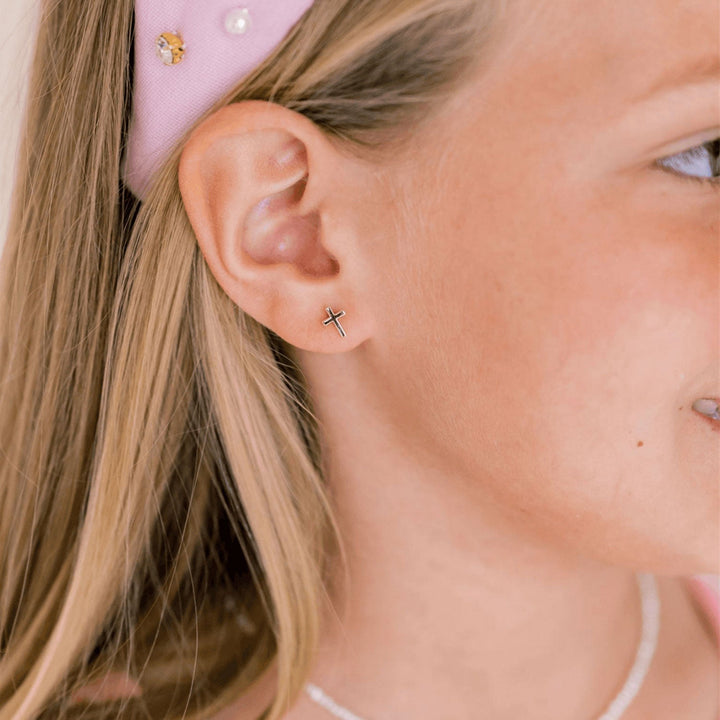 925 Sterling Silver Kids Cross Earrings