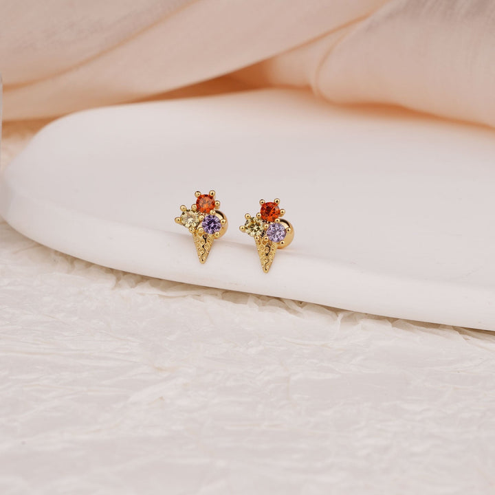 Sterling Silver Kids Crystal Ice Cream Earrings