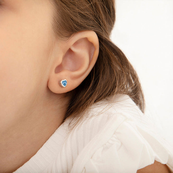 925 Kids Multi-Color Sparkling Heart Stud
