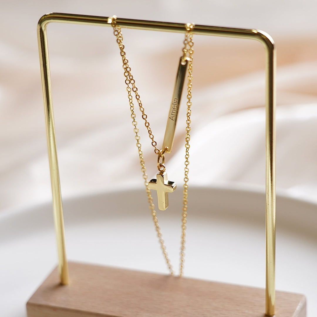 Tiny Cross Personalized Kids Name Necklace