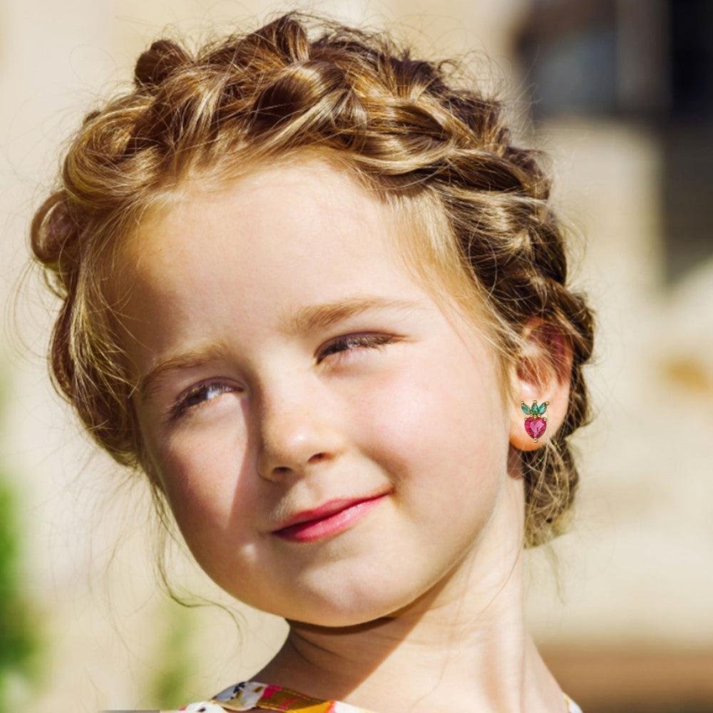 Sterling Silver Kids Crystal Strawberry Earrings