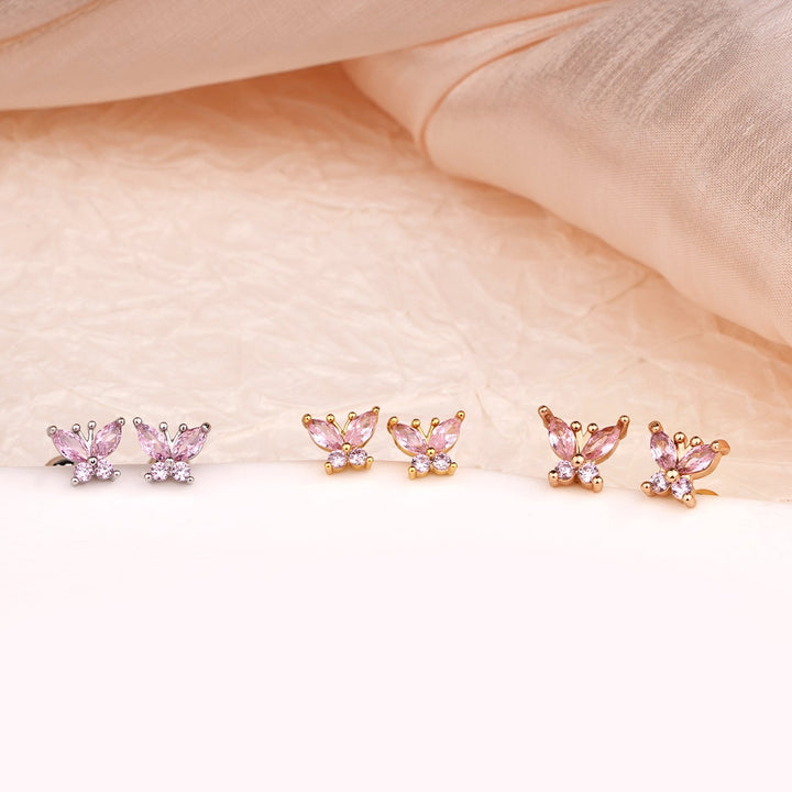 Sterling Silver Kids Crystal Butterfly Earrings