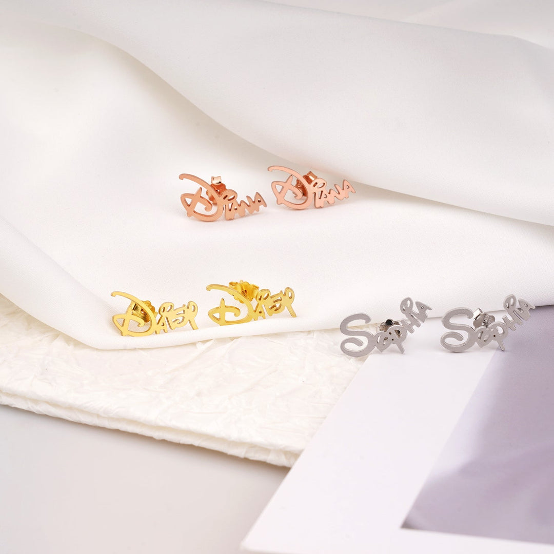 Sterling Silver Custom Princess Kids Name Earrings