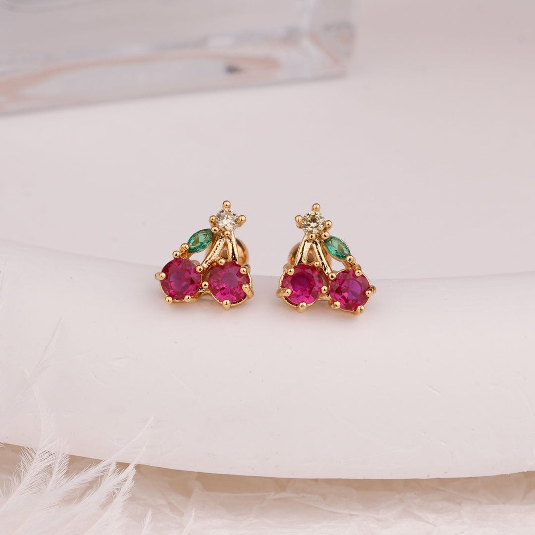 Sterling Silver Kids Crystal Cherry Earrings