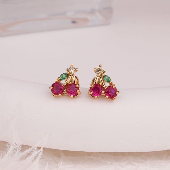Sterling Silver Kids Crystal Cherry Earrings