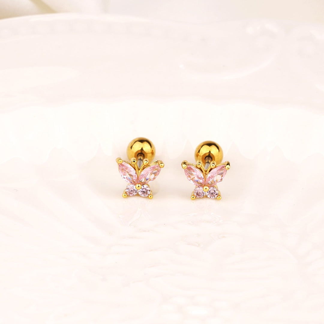 Sterling Silver Kids Crystal Butterfly Earrings