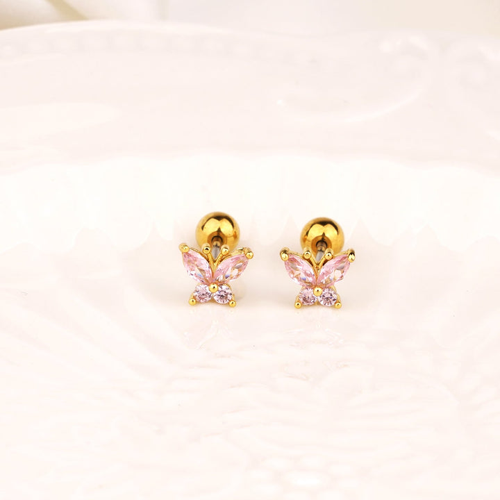 Sterling Silver Kids Crystal Butterfly Earrings