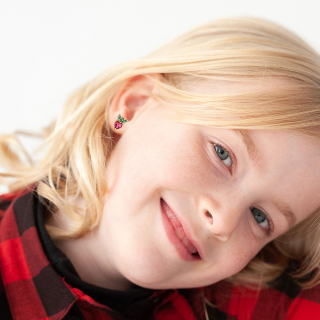 Sterling Silver Kids Crystal Strawberry Earrings