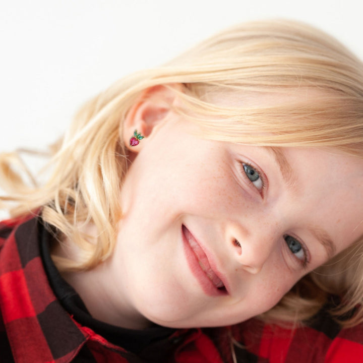 Sterling Silver Kids Crystal Strawberry Earrings