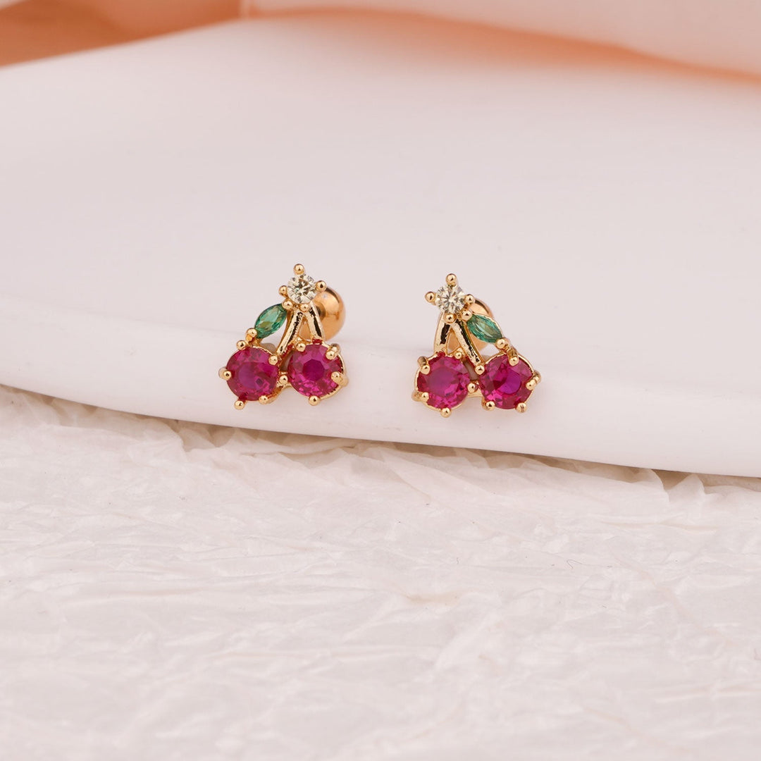 Sterling Silver Kids Crystal Cherry Earrings