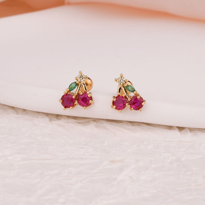 Sterling Silver Kids Crystal Cherry Earrings