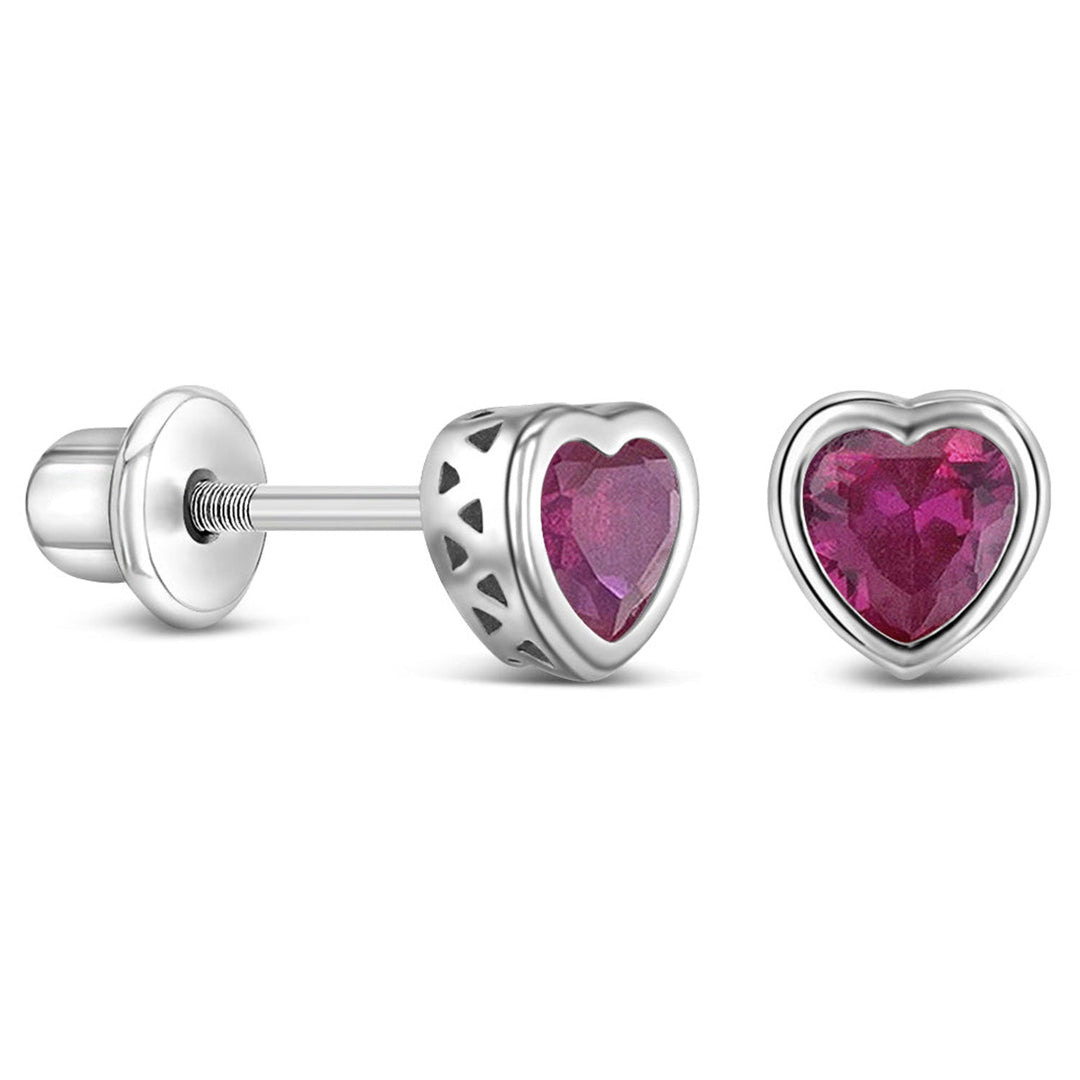 925 Kids Multi-Color Sparkling Heart Stud