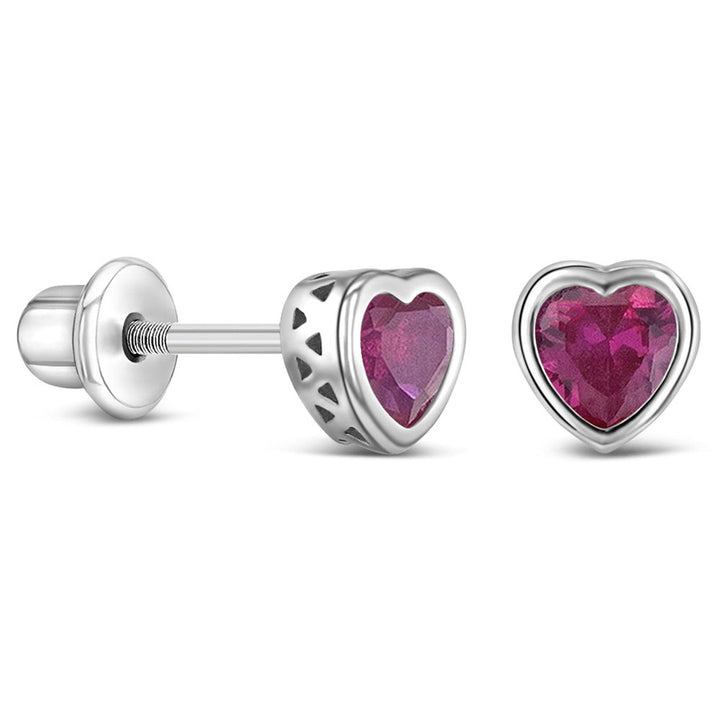 925 Kids Multi-Color Sparkling Heart Stud