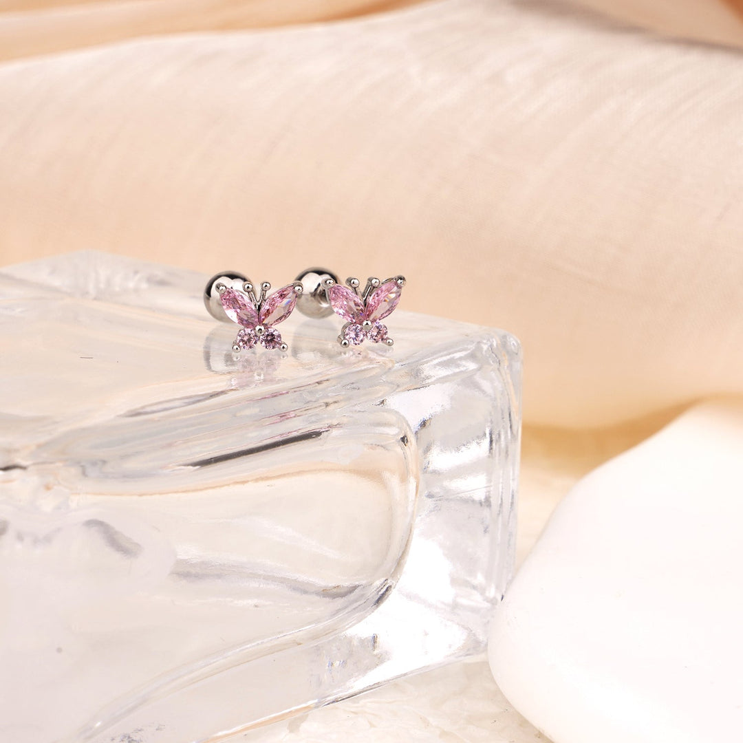 Sterling Silver Kids Crystal Butterfly Earrings