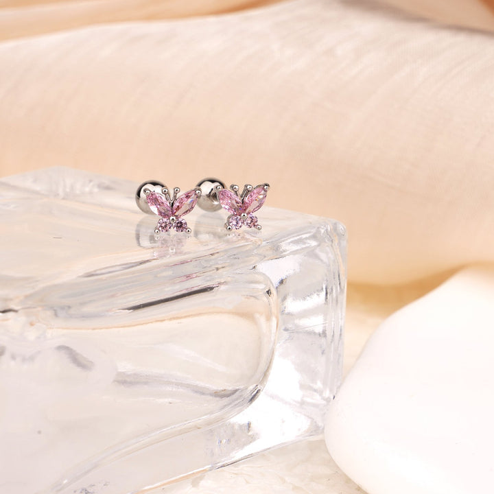 Sterling Silver Kids Crystal Butterfly Earrings
