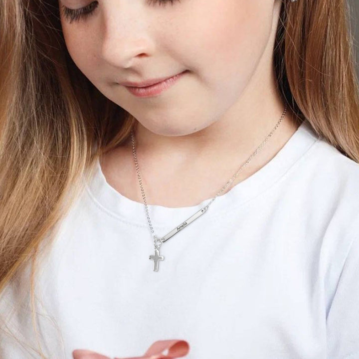 Tiny Cross Personalized Kids Name Necklace
