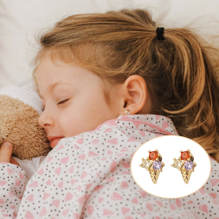 Sterling Silver Kids Crystal Ice Cream Earrings
