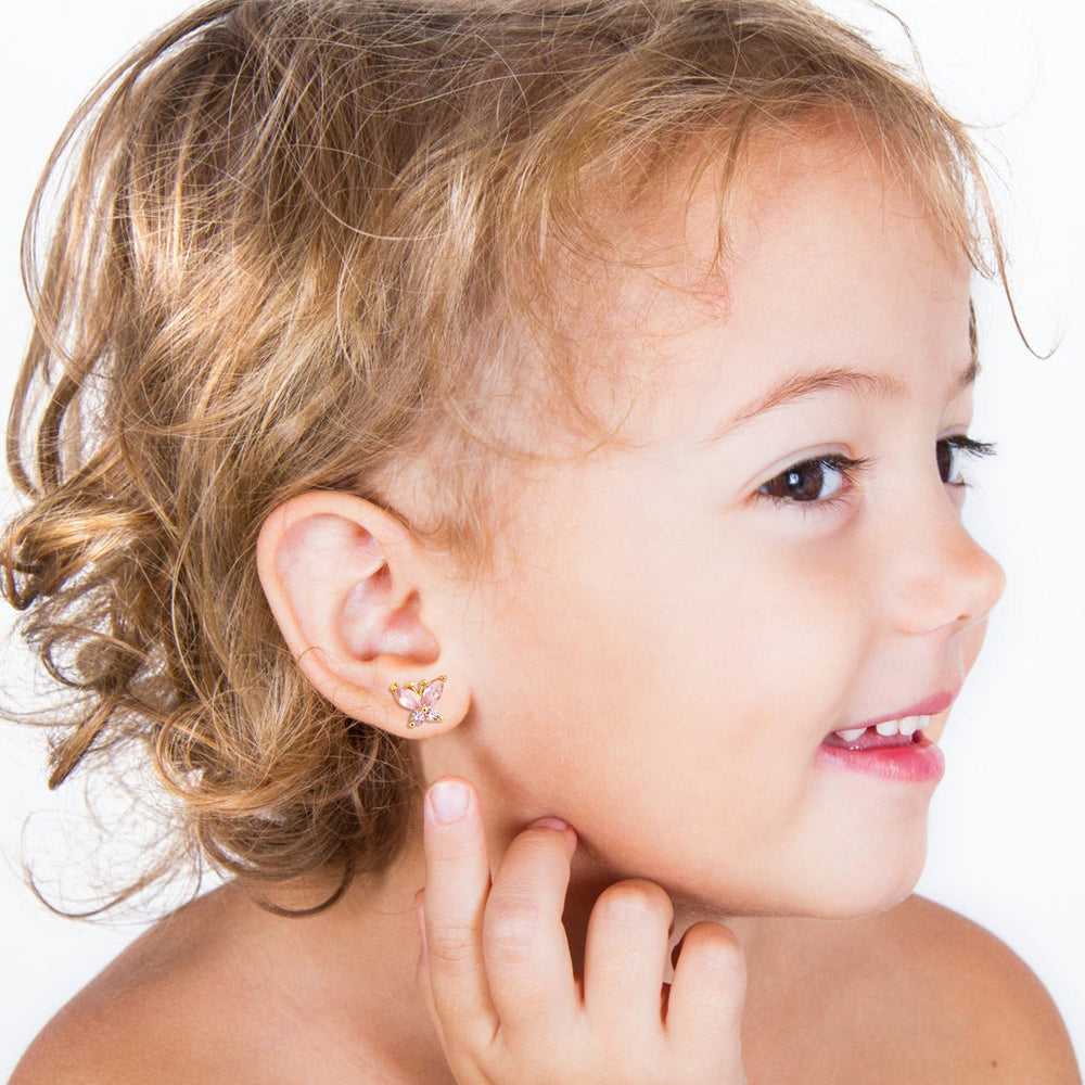 Sterling Silver Kids Crystal Butterfly Earrings
