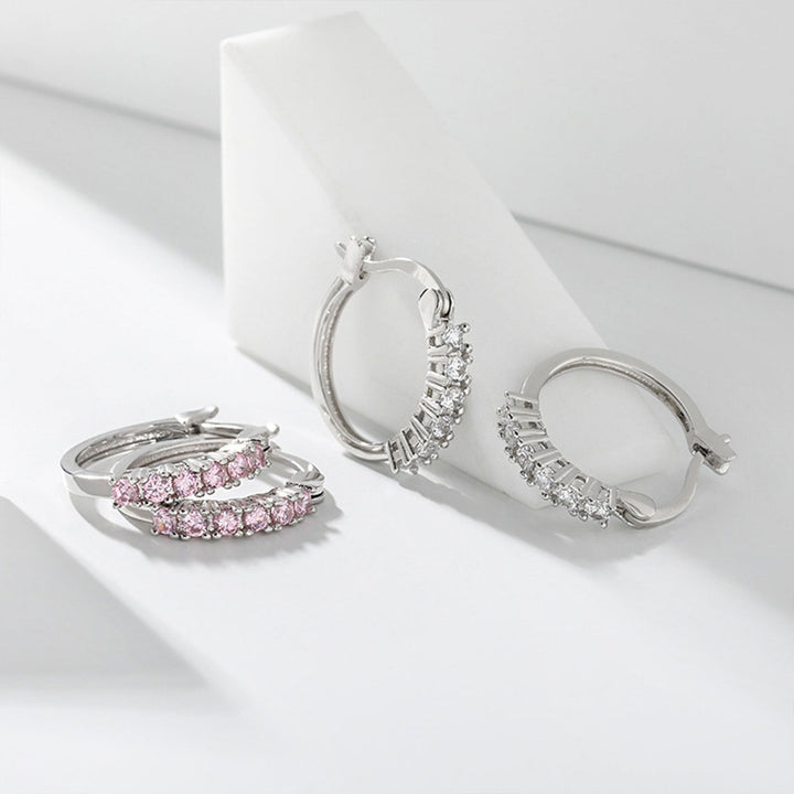 925 Sterling Silver Kids Rhinestone Hoop Earrings